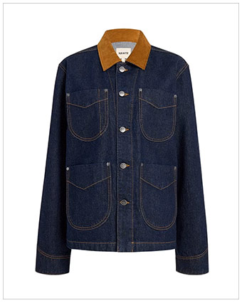 KHAITE Wyatt Corduroy-Collar Denim Jacket