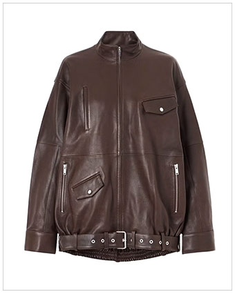 TIBI Belted Leather Bomber Jacket