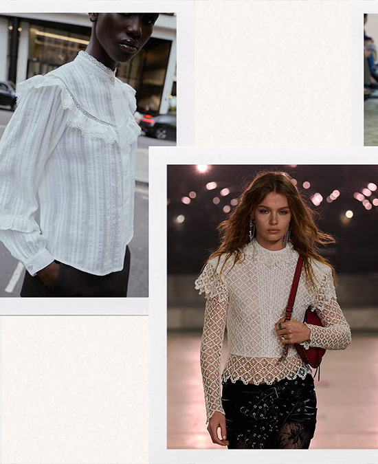 two images of women in Victorian-style blouses