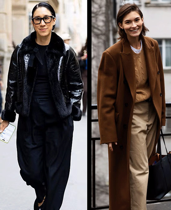 Street style images of two women in winter clothing