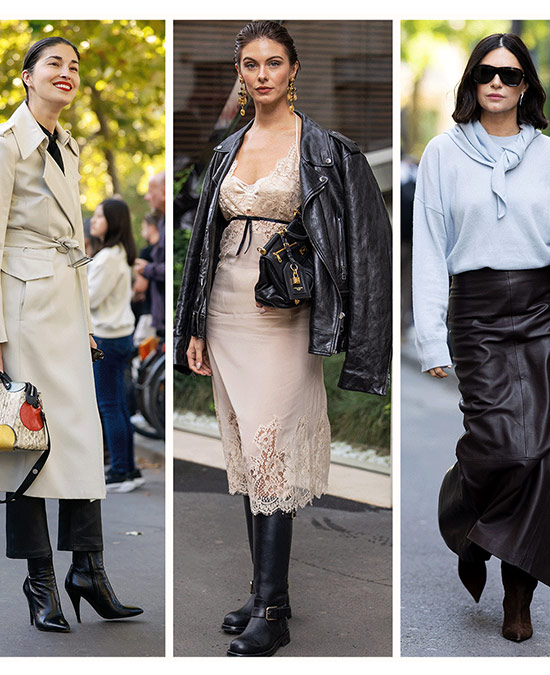 Three street style images of women in fall boots