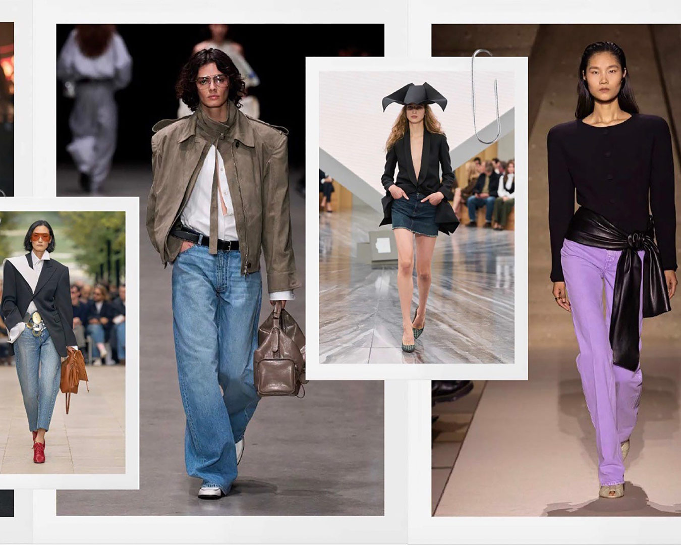 Runway images of models wearing denim