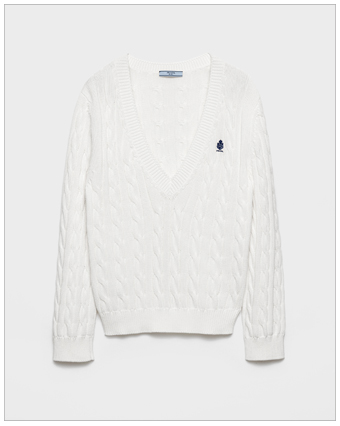 Prada Cable-Knit V-Neck Cotton Sweater
