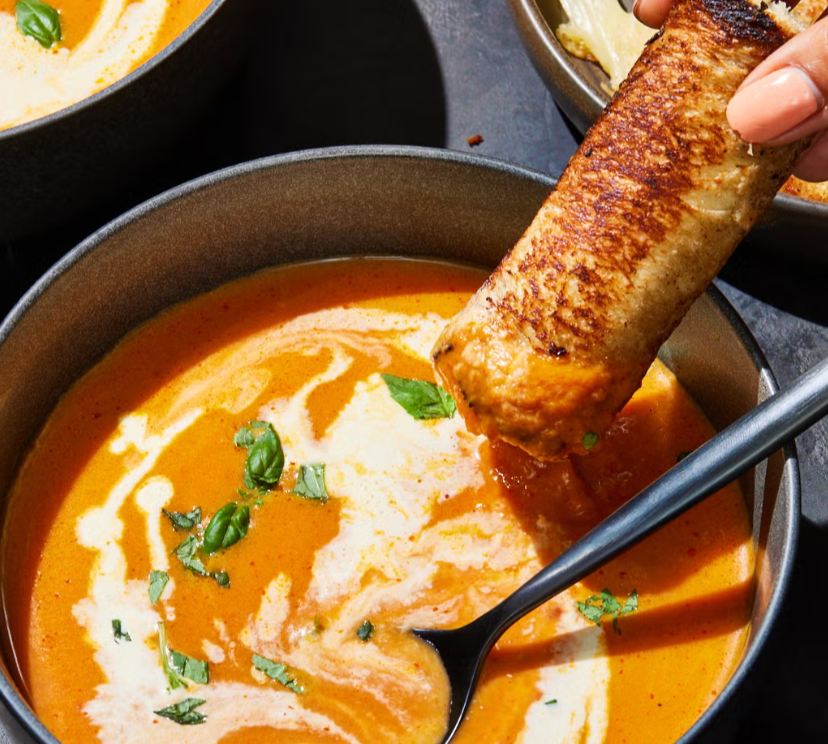 Pumpkin Tomato Soup With Grilled Swiss Cheese Sticks Pumpkin Tomato Soup With Grilled Swiss Cheese Sticks