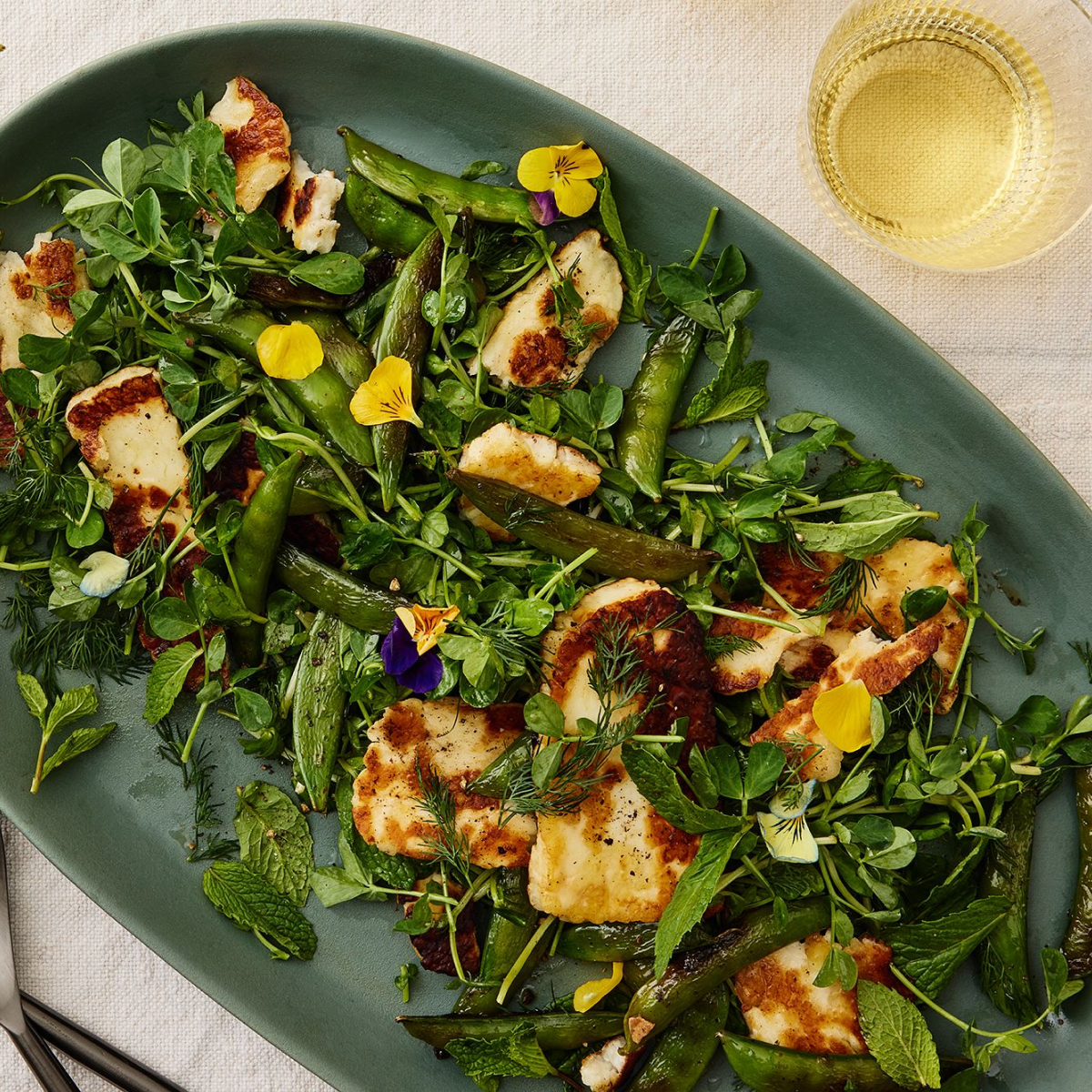 Lemony Halloumi With Snap Peas & Pea Sprouts
