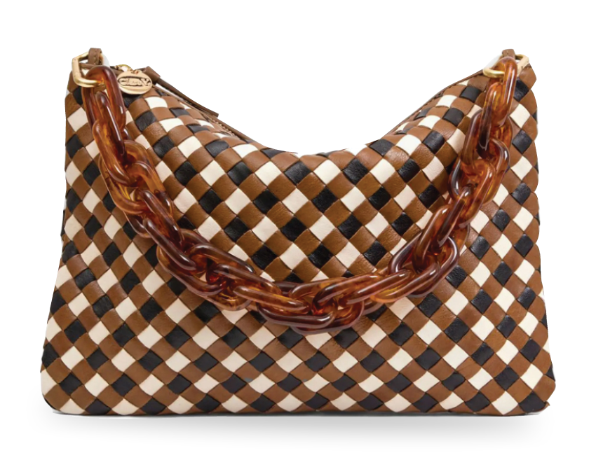 Clare V brown checked woven purse