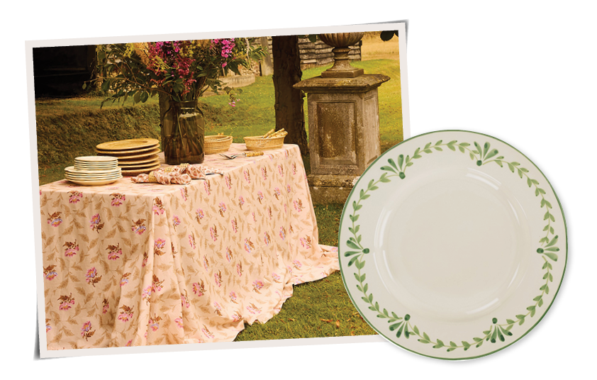 vine motif green and white painted plate