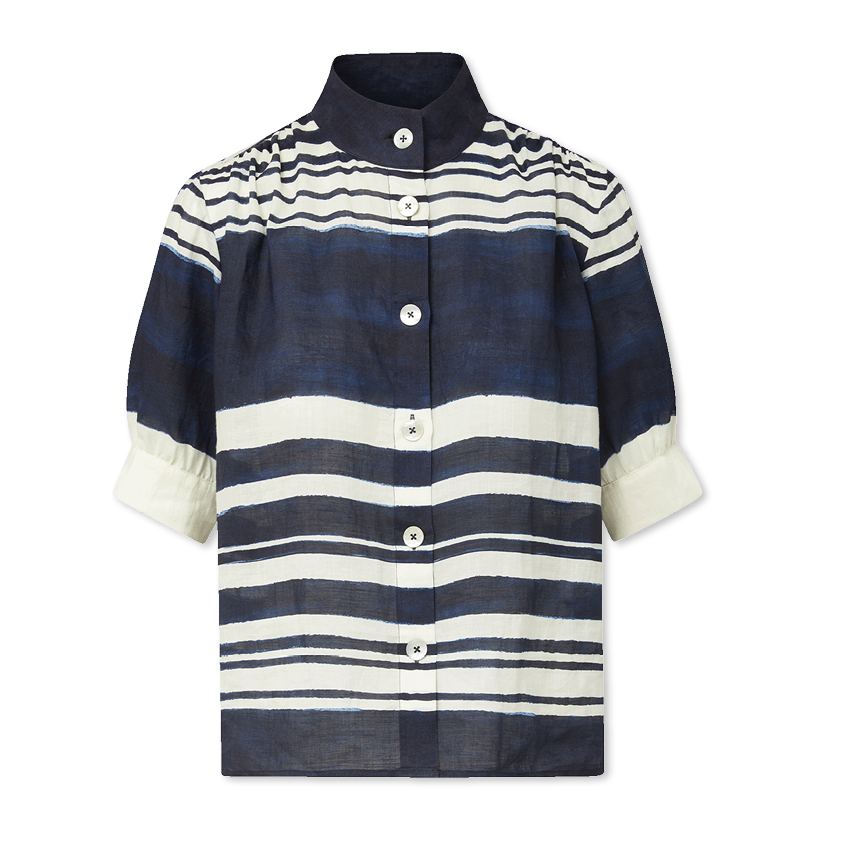 navy and white striped shirt