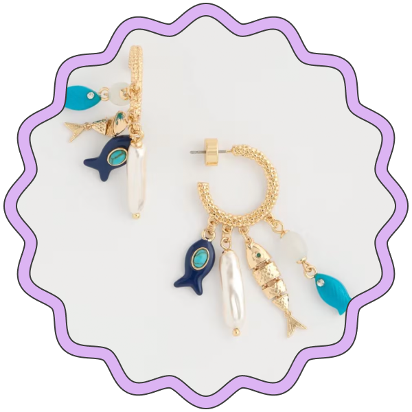 Chico’s Fish Charm Crinkle Hoop Earrings