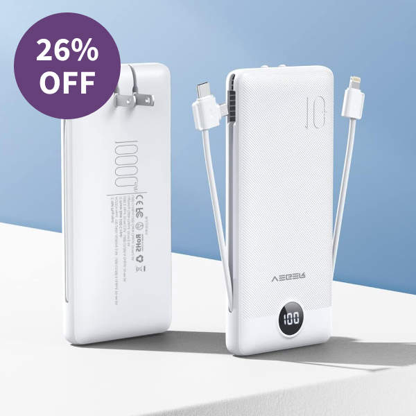 Veger Portable Wall Plug Charger With Built-In Cables