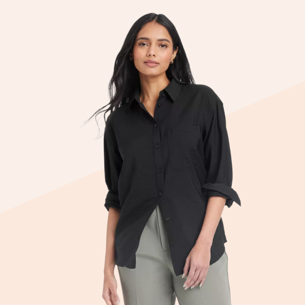 A New Day Oversized Long Sleeve Crinkle Button-Down Shirt