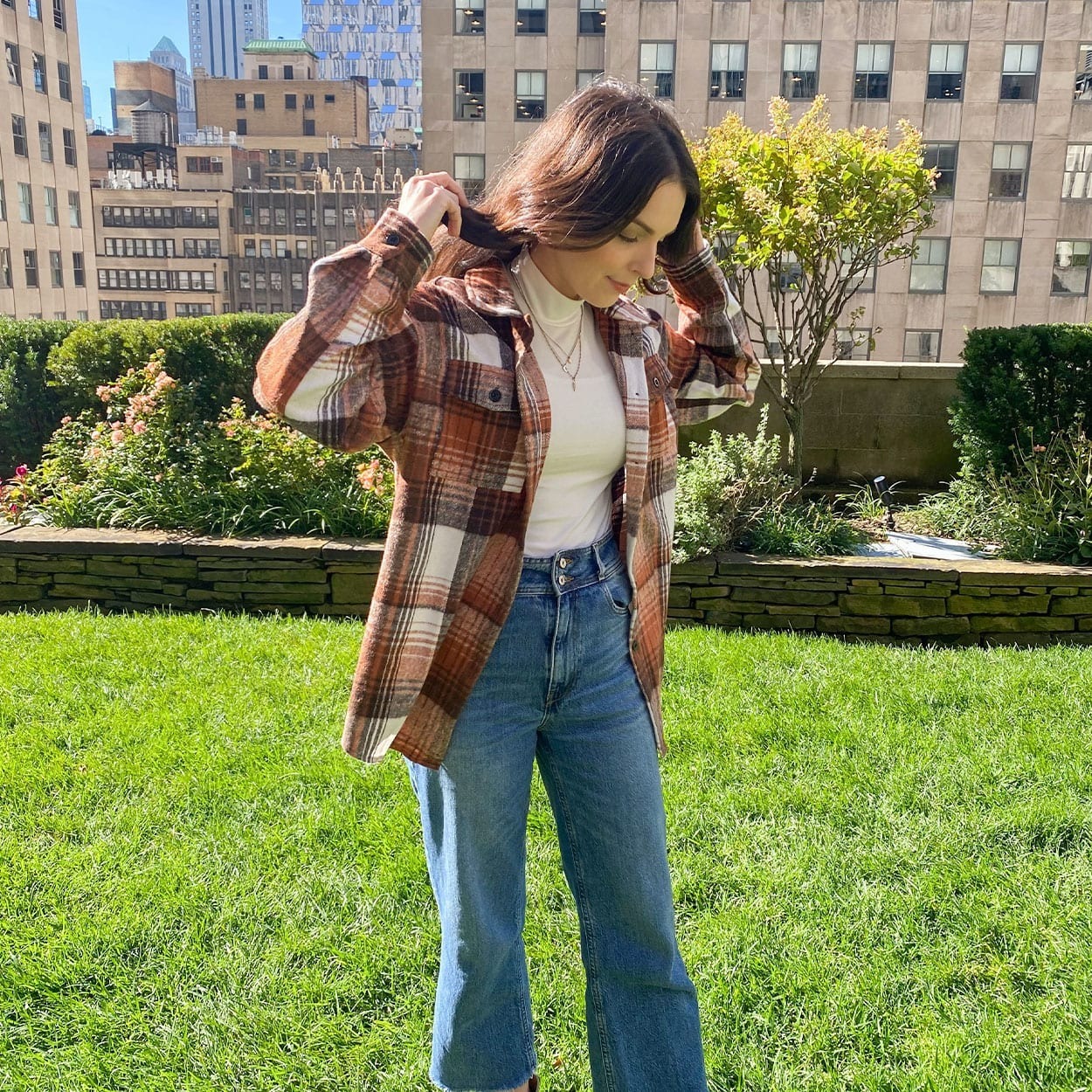 Automet Flannel Plaid Button Down Jacket