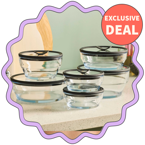 Anyday Clear Blueberry & Clear Black Sesame Glass Round 12-Piece Dish Set