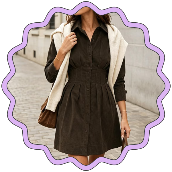 Faux Suede Pleated Shirt Dress