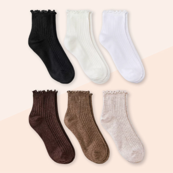A New Day Women's Lettuce Edge Ankle Socks (Set of 6)