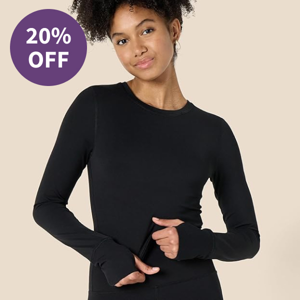 Amazon Essentials Women's Active FormFlex Buttery Soft Long Sleeve Slim Fit Crop Layering Workout Top