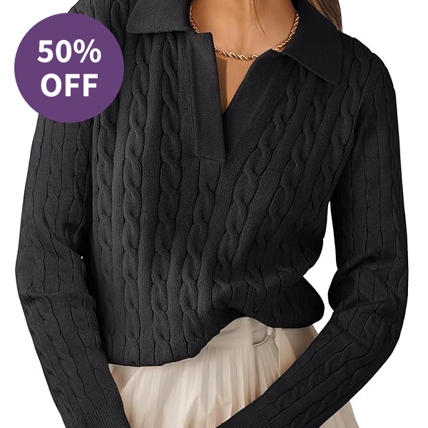 Anrabess Cable Knit V-Neck Sweater