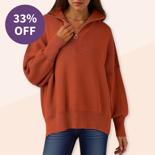 Anrabess Oversized Long Sleeve Quarter Zip Sweater