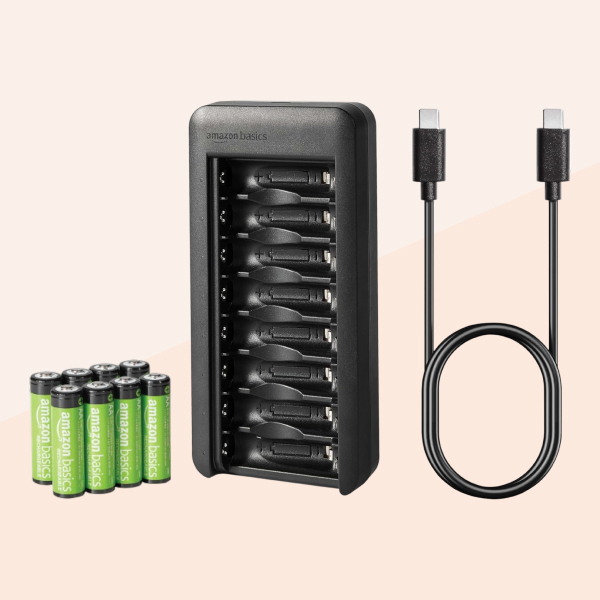 Amazon Basics 8 Rechargeable AA Batteries with 8-Bay Battery Charger