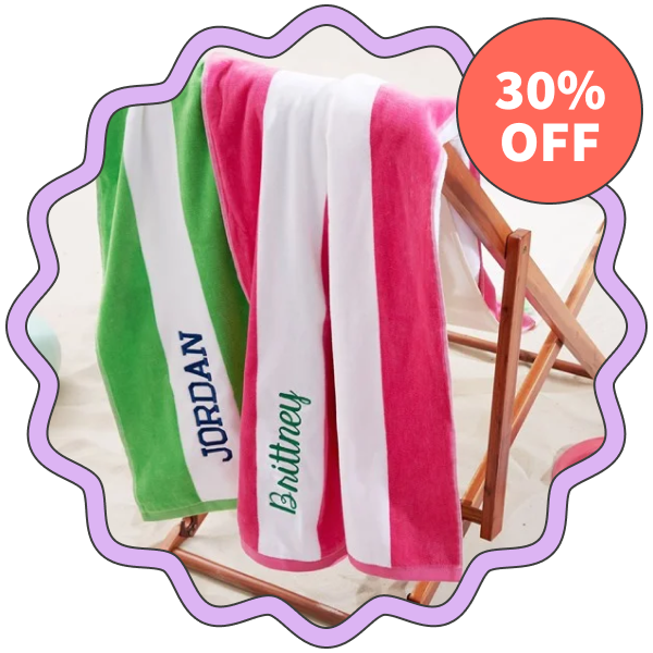 Personalization Mall Embroidered Cabana Stripe Beach Towel