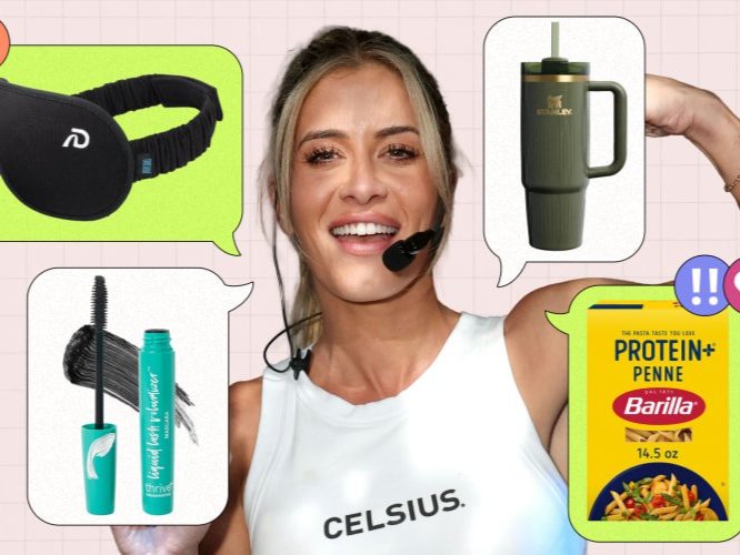 Kendall Toole surrounded by product she uses