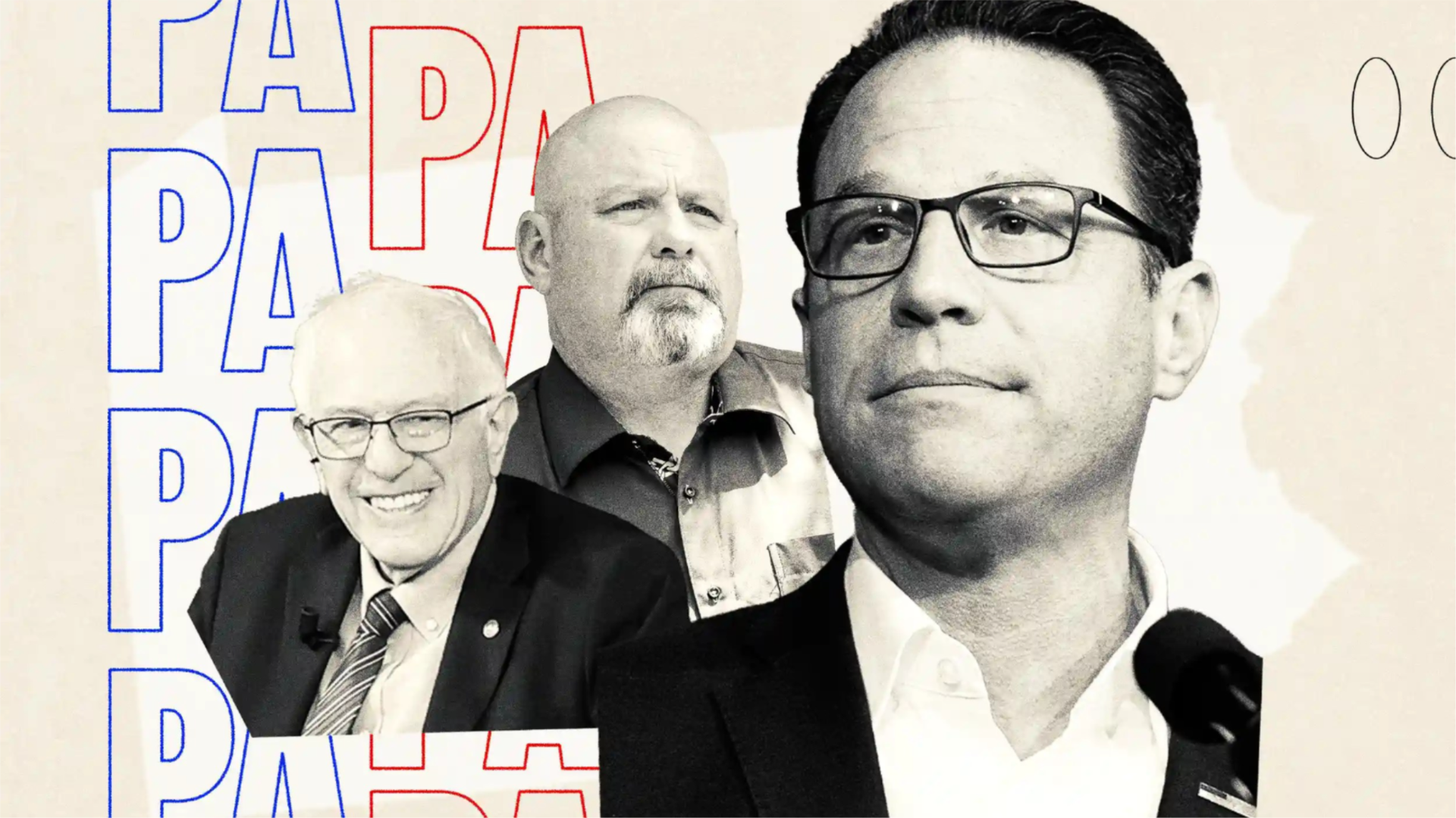 From left: Sen. Bernie Sanders, I-Vt., Bob Brooks, and Pennsylvania Gov. Josh Shapiro.