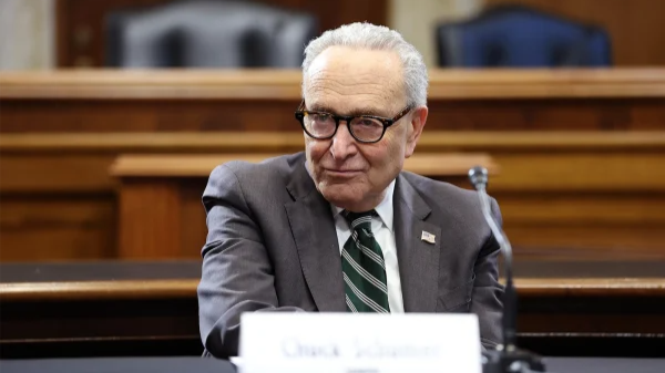 U.S. Senate Minority Leader Chuck Schumer (D-NY) speak to reporters after a roundtable on rising energy costs on Capitol Hill on March 17, 2026.