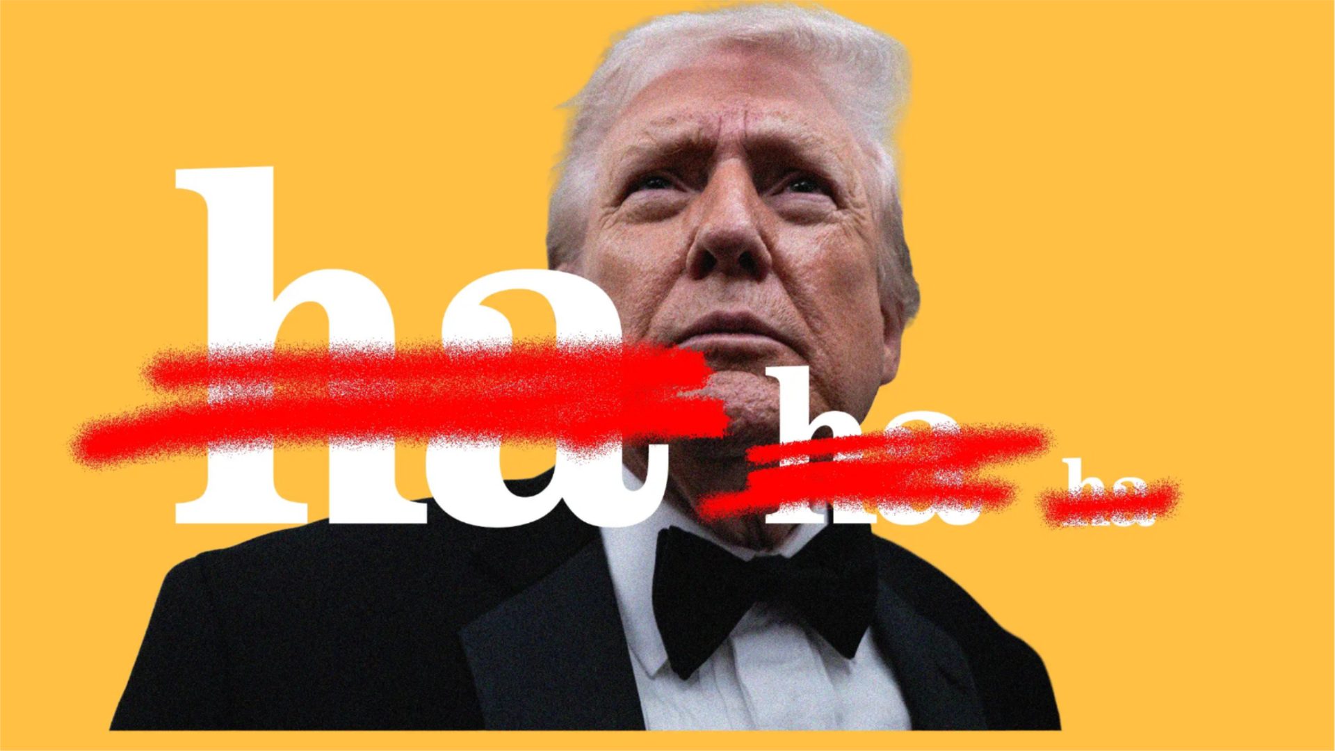 Trump wearing a tuxedo with the words 