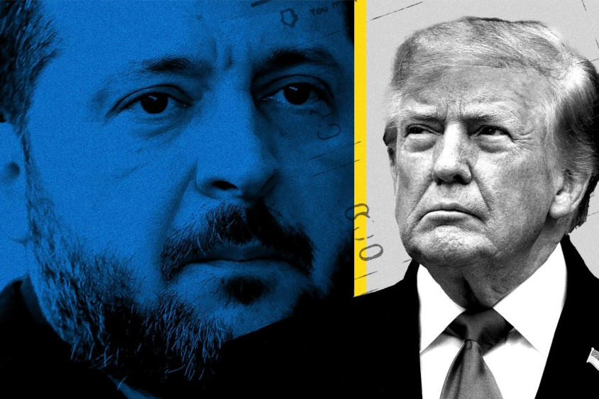 Photoillustration of Volodymyr Zelenskyy and Donald Trump