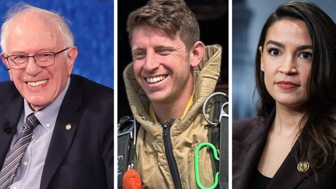 Bernie Sanders, Sam Forstag and Alexandria Ocasio-Cortez