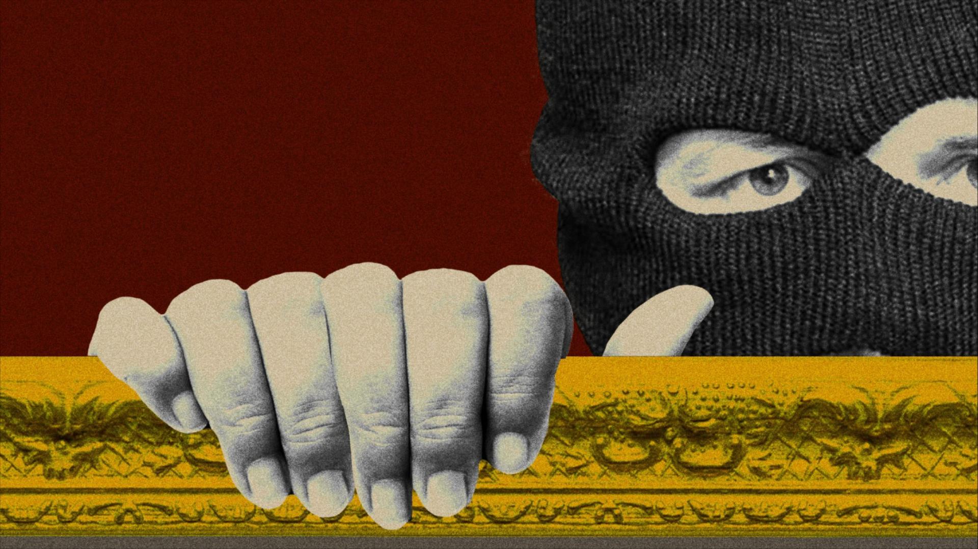 Photo illustration of a robber holding up a painting frame