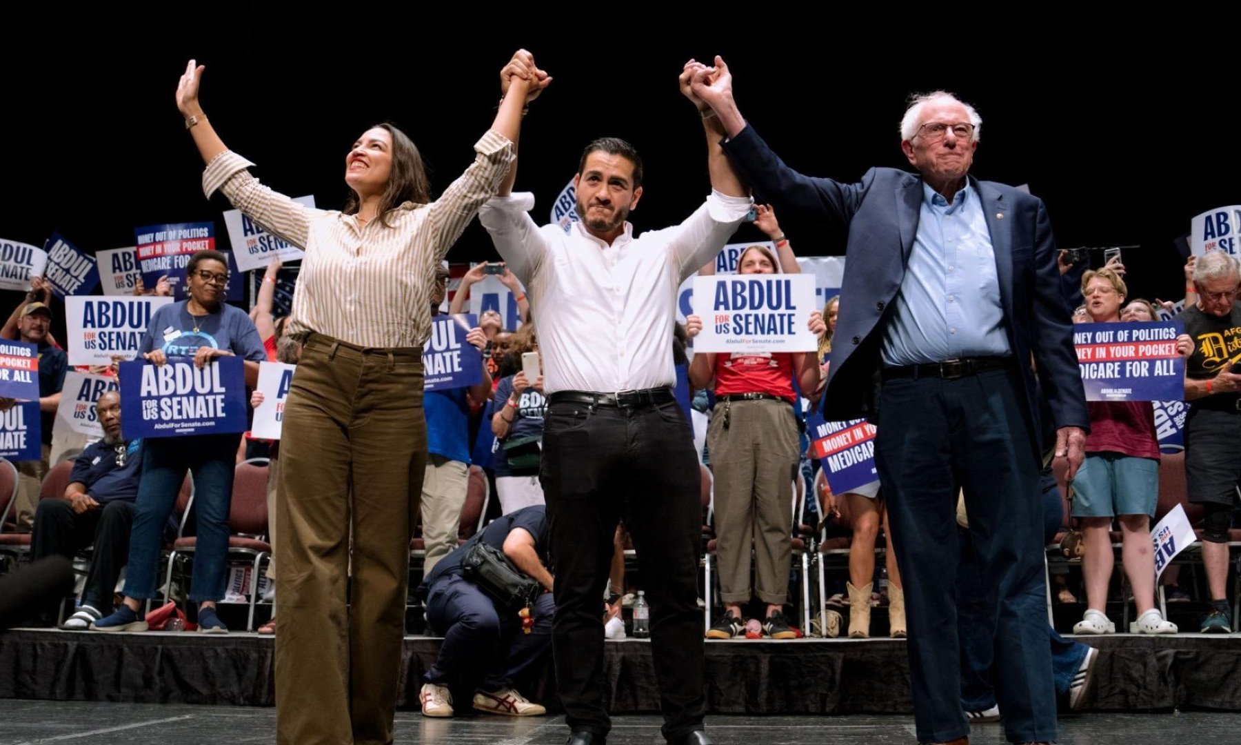 Alexandria Ocasio-Cortez, Abdul El-Sayed and Bernie Sanders