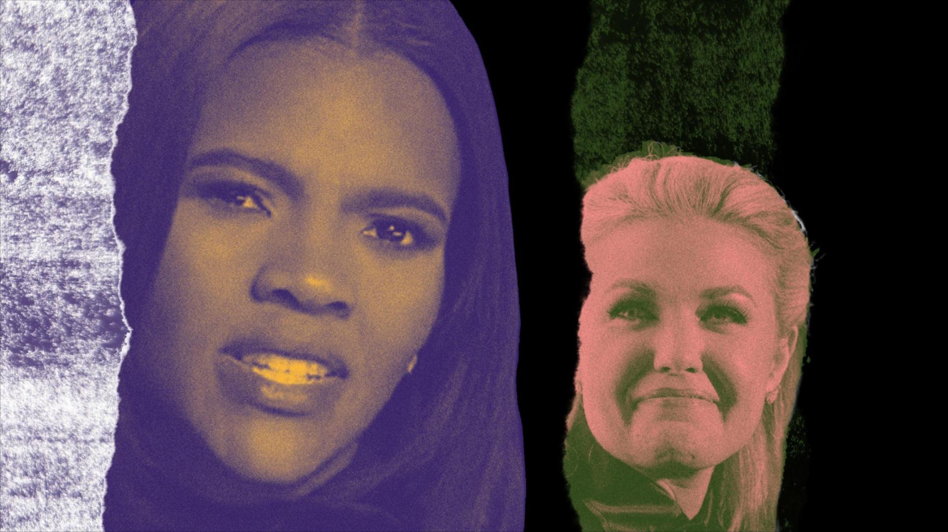 A photo collage of Candace Owens and Erika Kirk