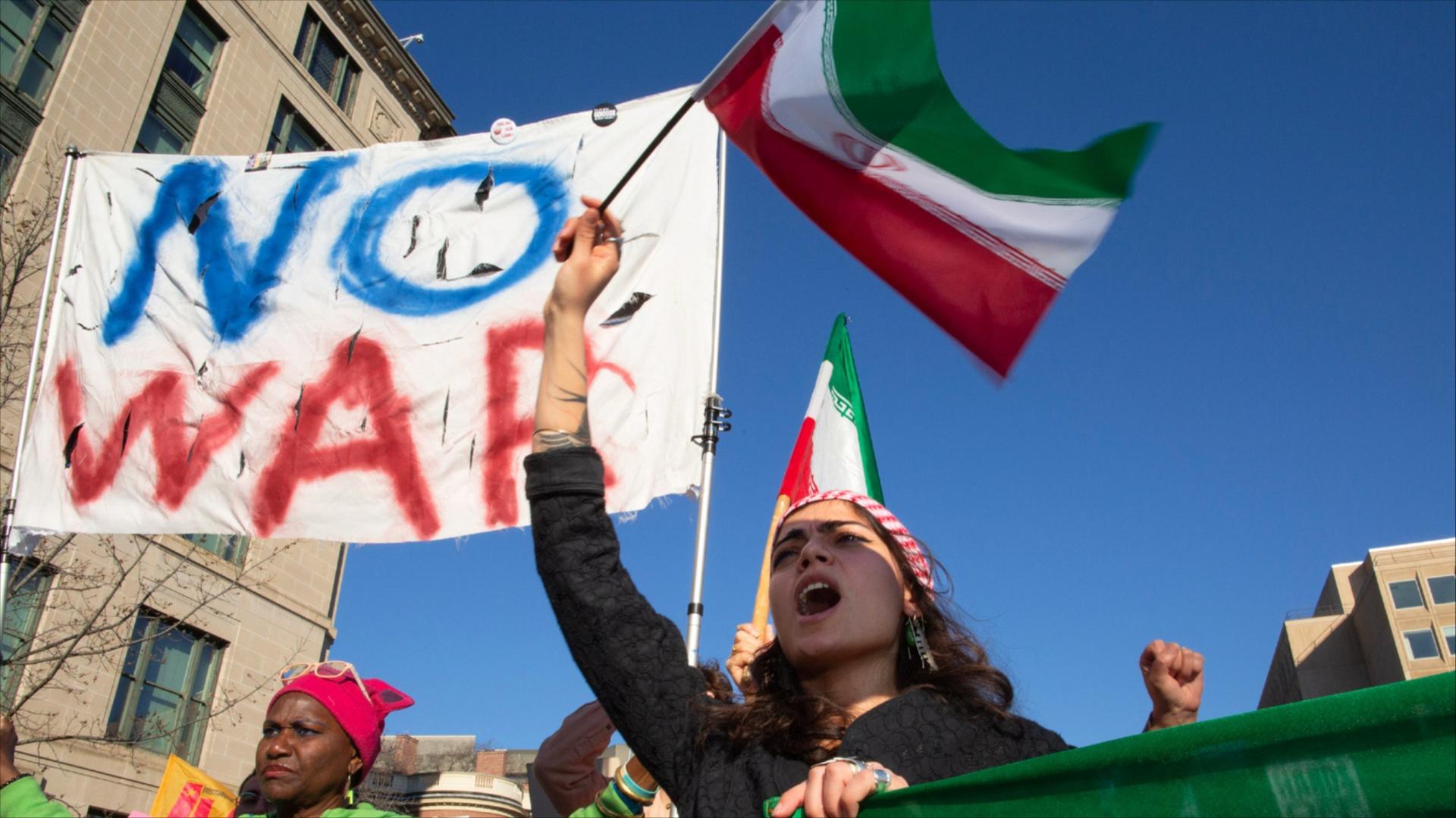 People demonstrate against the war in Iran on Feb. 28, 2026, in Washington, D.C.
