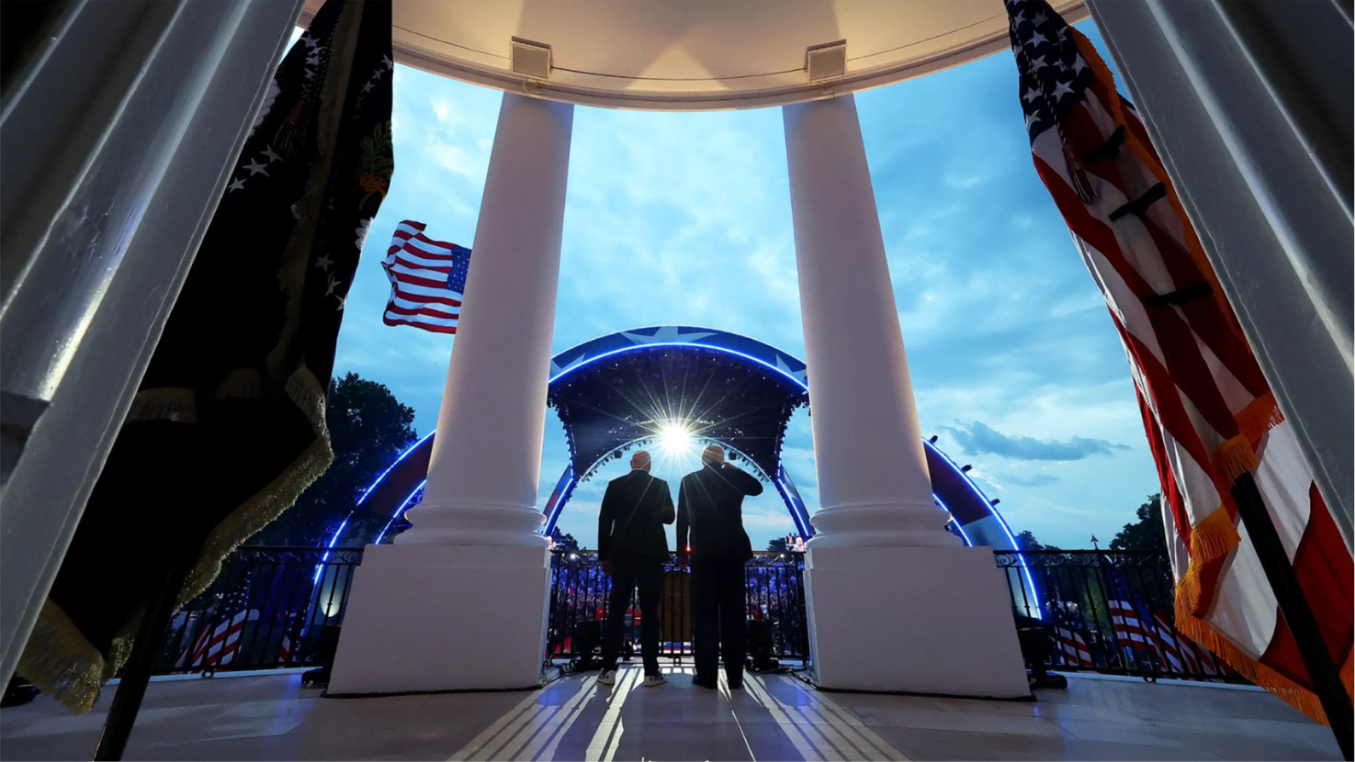 Trump and UFC President and CEO Dana White greet the crowd during the UFC Freedom 250 event on June 14, 2026 on the South Lawn at the White House.