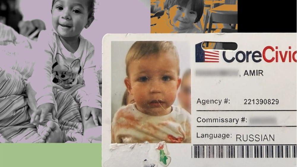 Photo of children detained by ICE. One of the photos is on the child's ID badge issued by Core Civic