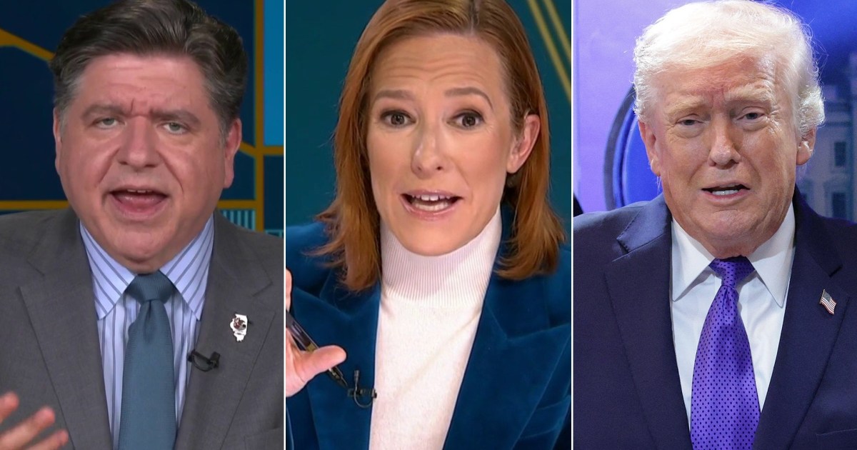 Jen Psaki, J.B. Pritzker, and President Donald Trump