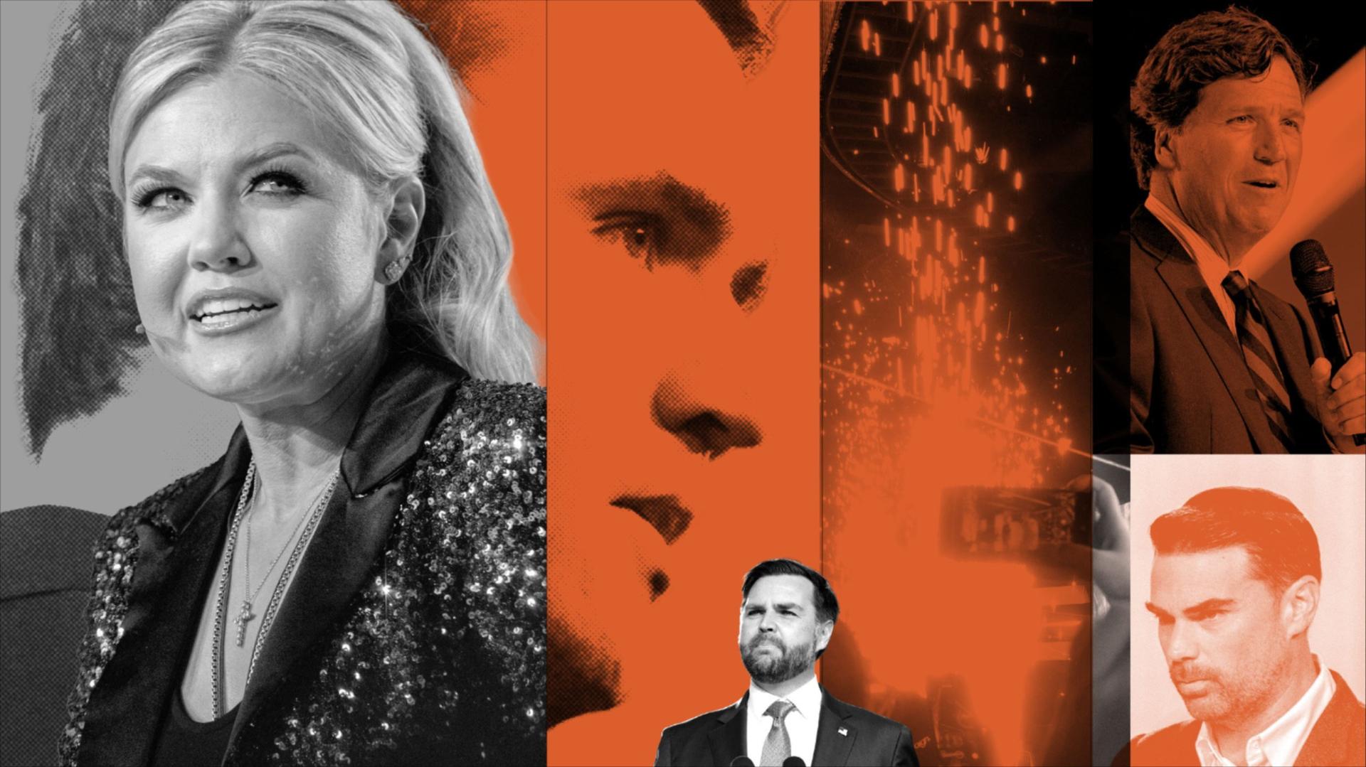 Graphic featuring Charlie Kirk, Erika Kirk JD Vance, Tucker Carlson, and Ben Shapiro