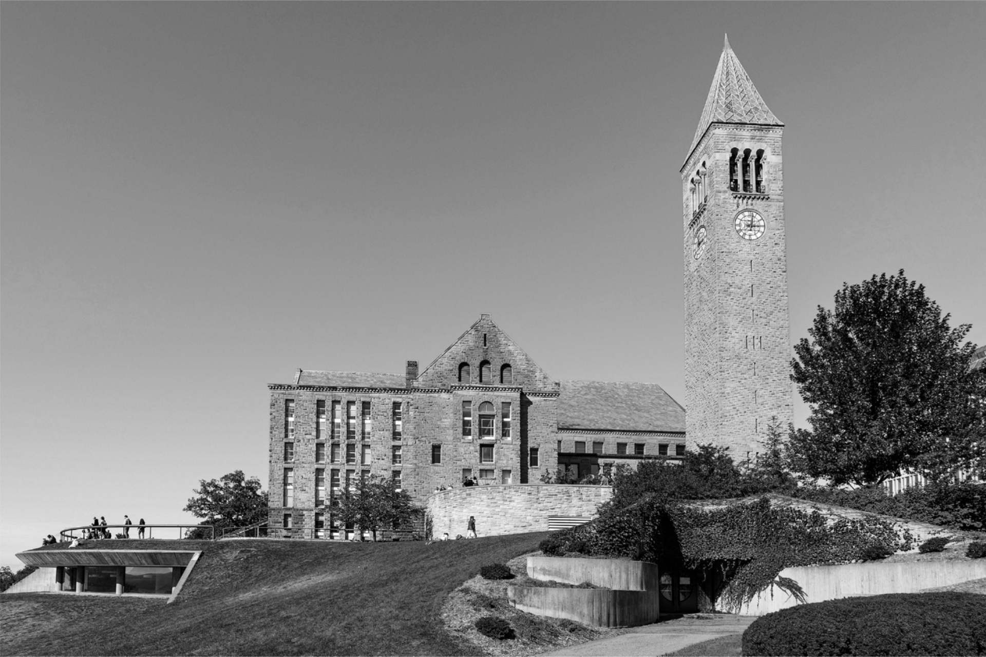 Library and McGraw bell tower on the Cornell University campus.