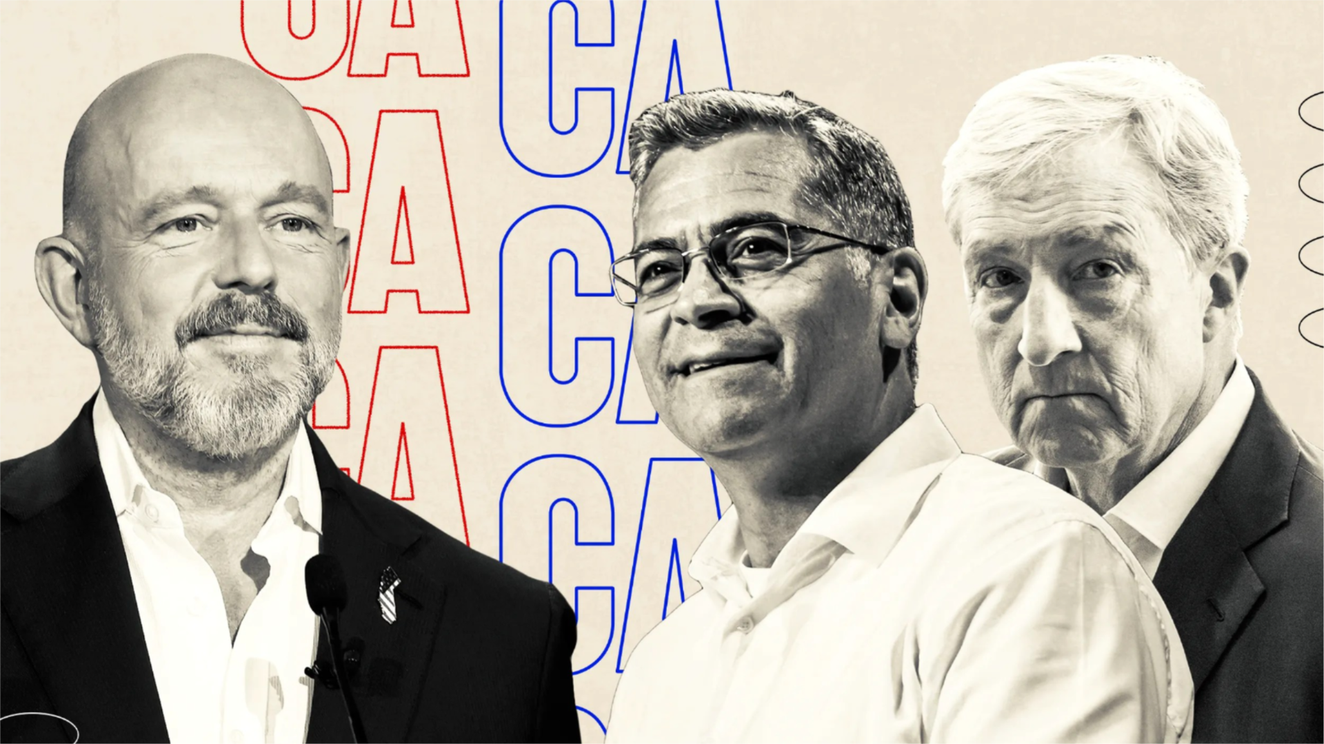 Steve Hilton, Xavier Becerra and Tom Steyer.