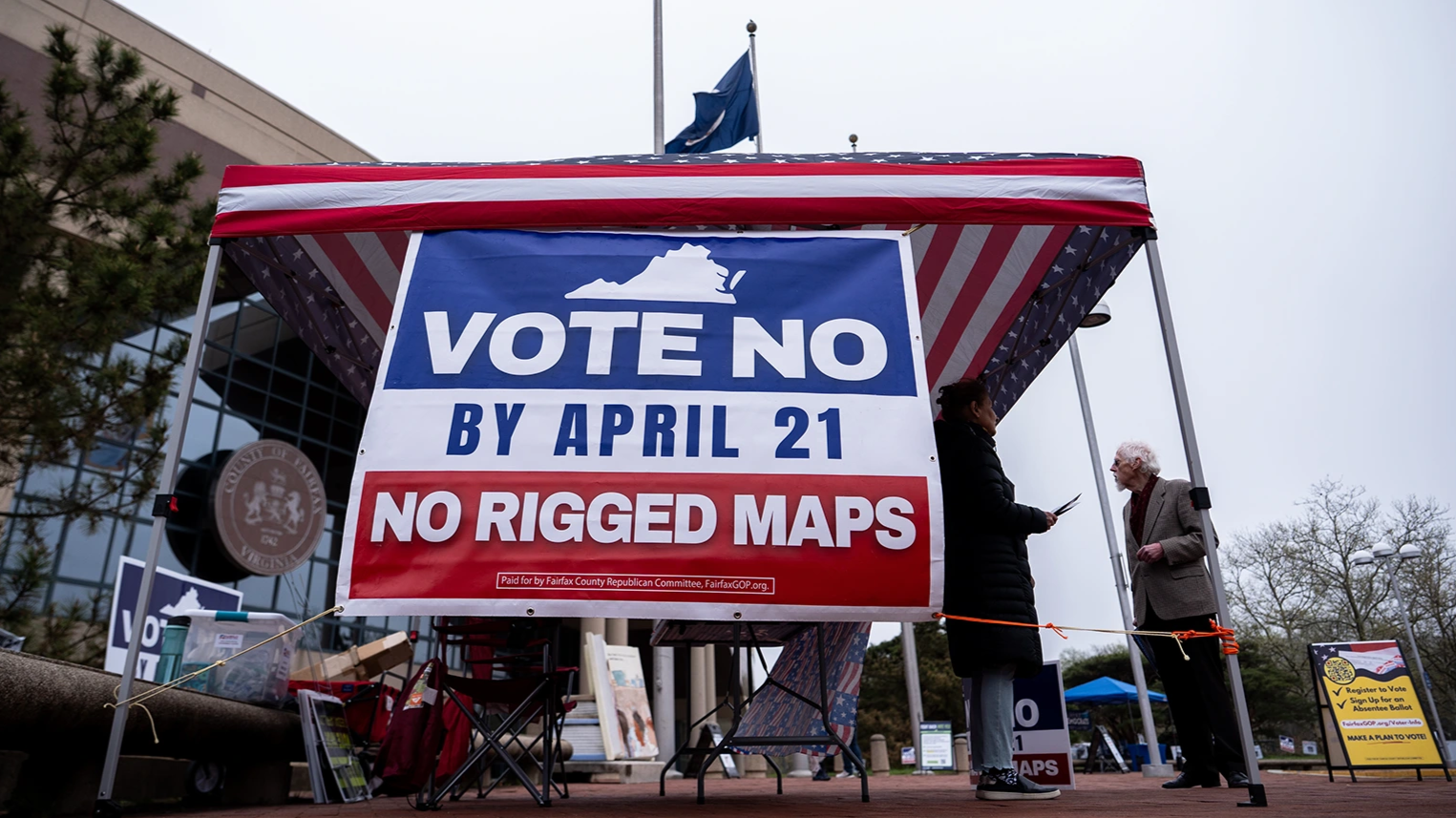 Outside of the Fairfax County Government Center during early voting for the Virginia redistricting referendum 