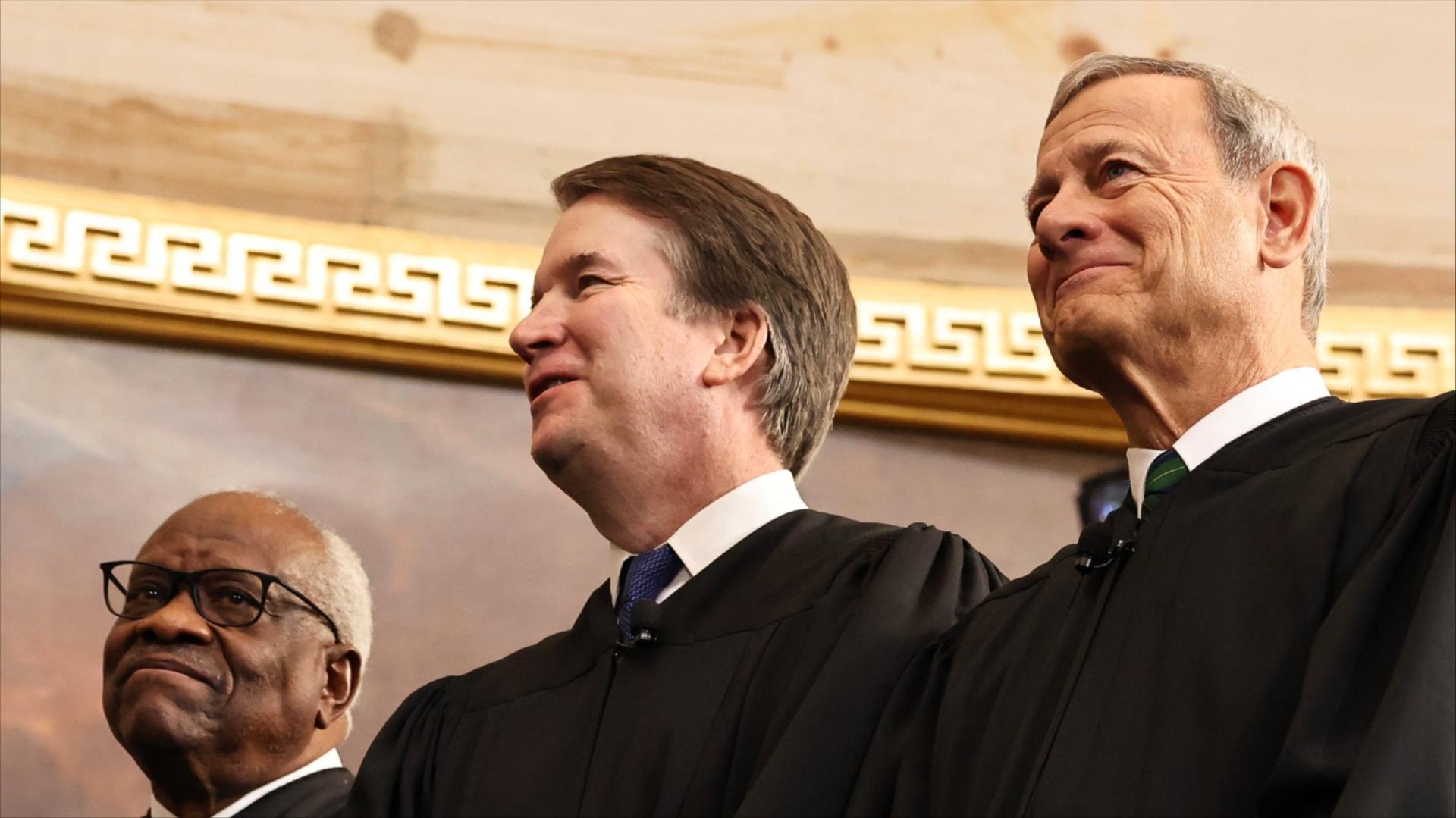 Justices Clarence Thomas, Brett Kavanaugh and John Roberts