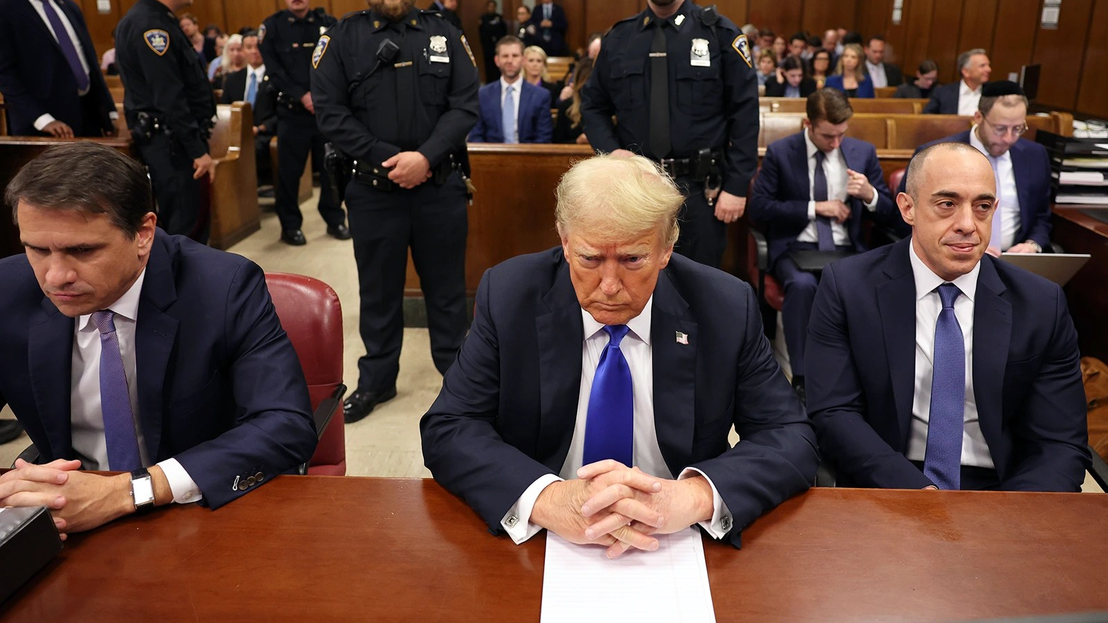 President Donald Trump sits in a courtroom