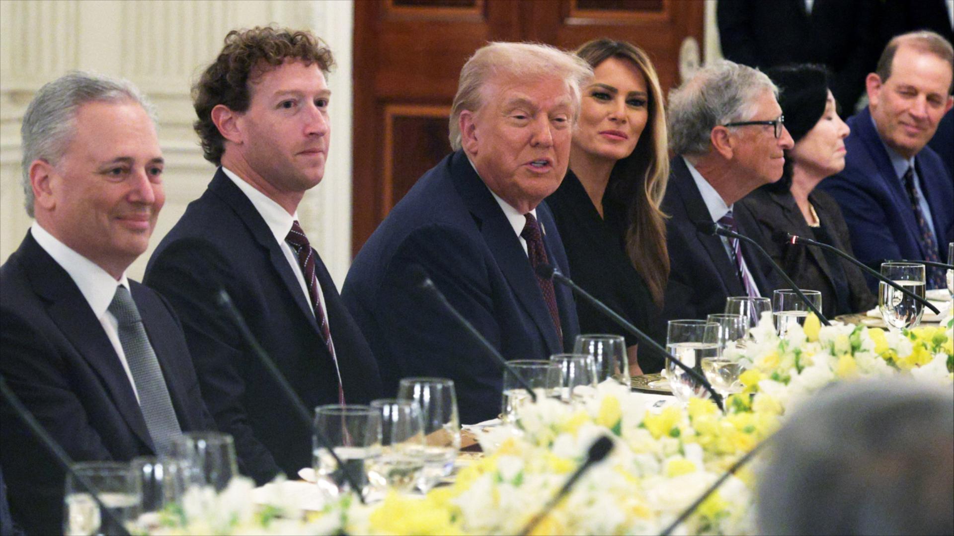 David Scahs, Meta CEO Mark Zuckerberg, President Donald Trump, first lady Melania Trump, and Microsoft founder Bill Gates
