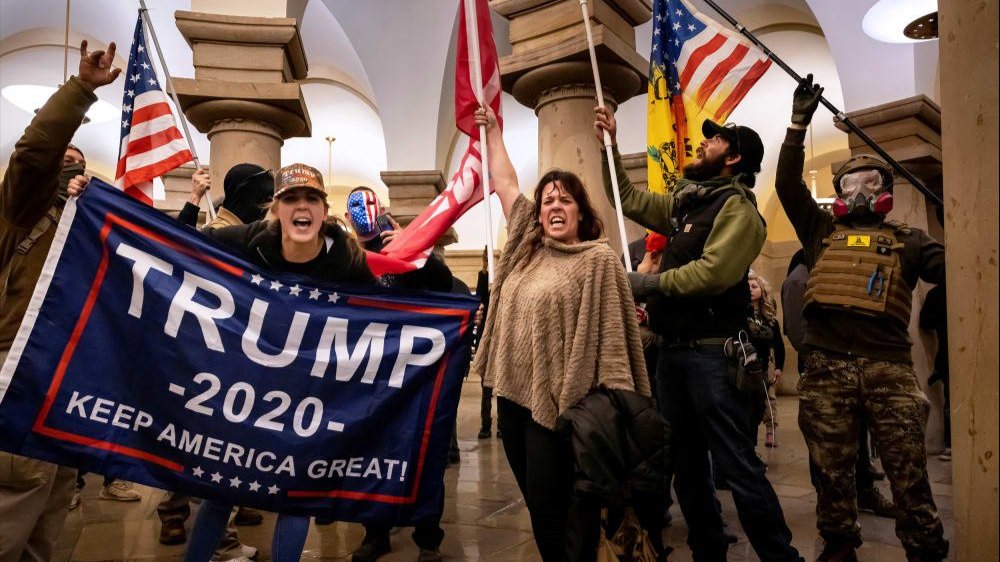 Supporters of President Donald Trump protest inside the Capitol on Jan. 6, 2021