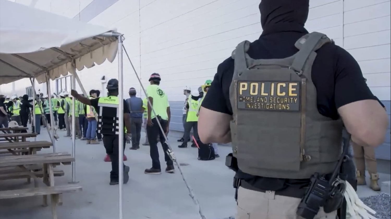 Police at Hyundai plant