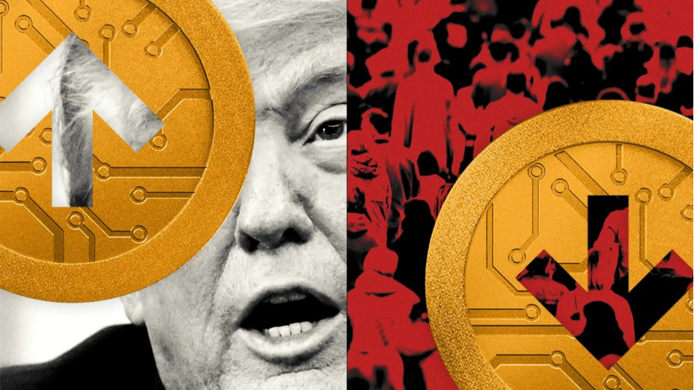 Photo illustration of Donald Trump and crypto coins