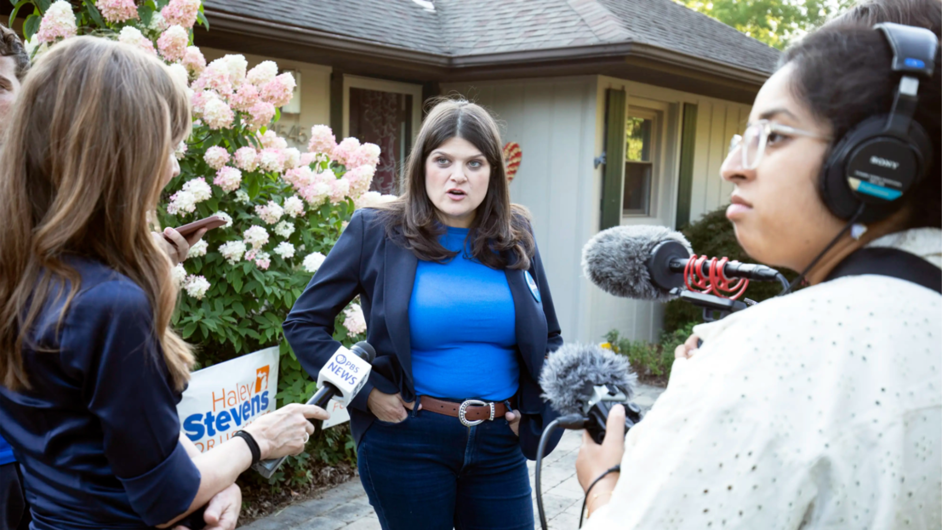 U.S. Rep. Haley Stevens speaks with the media at a canvass launch.