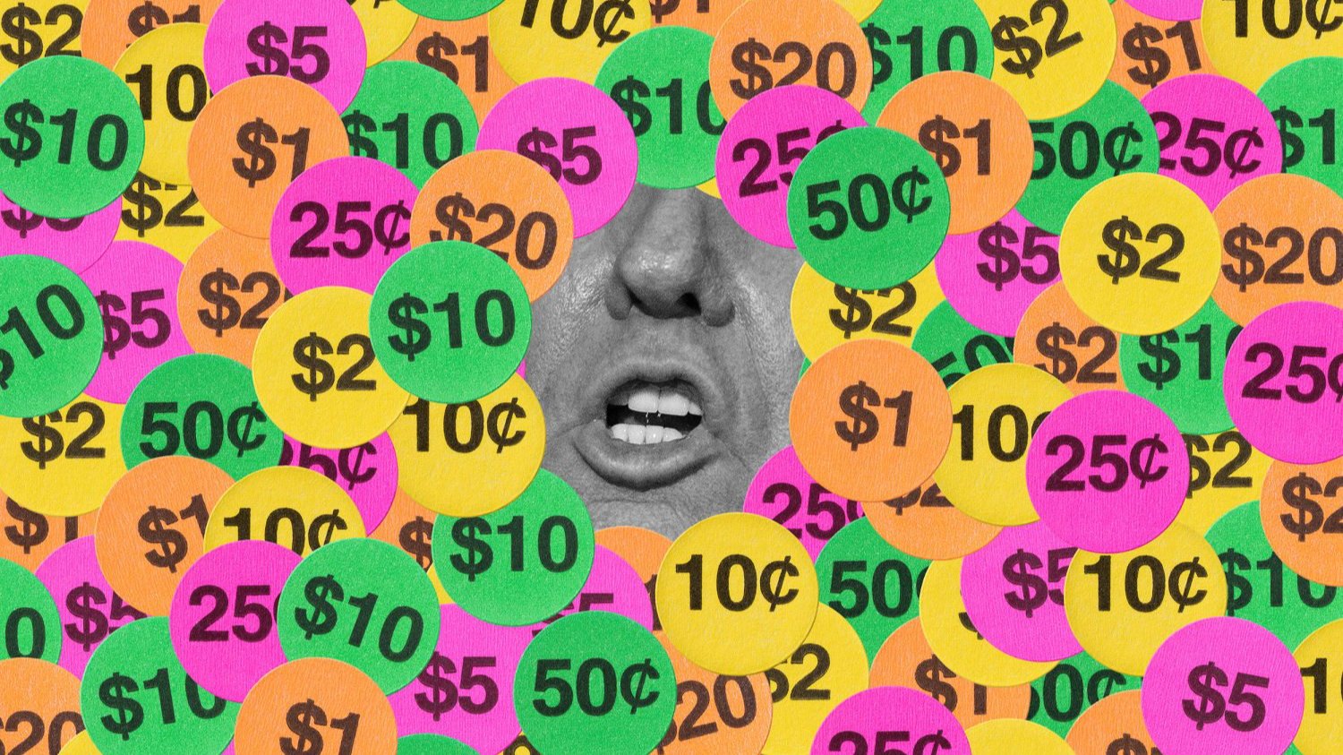 Graphic of Trump and price stickers 