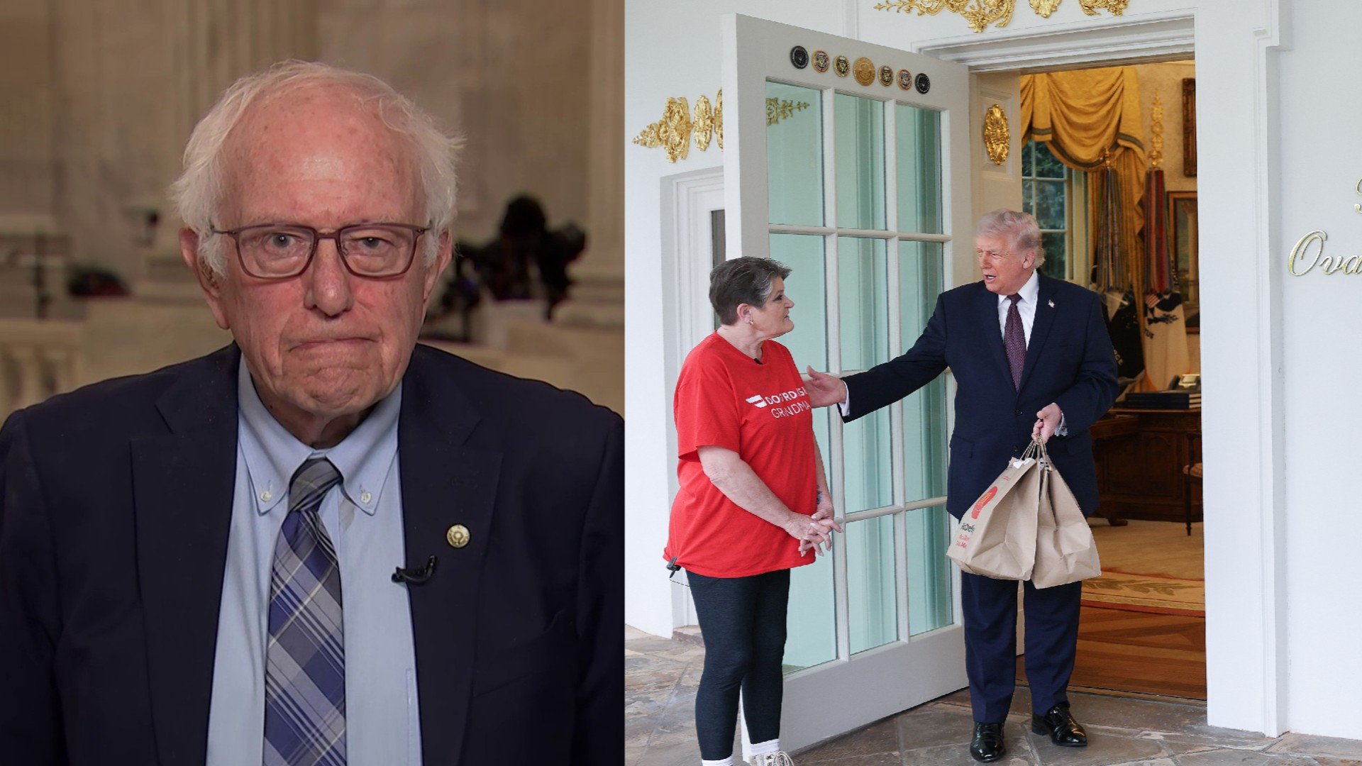 Sen. Bernie Sanders, President Donald Trump and DoorDash worker